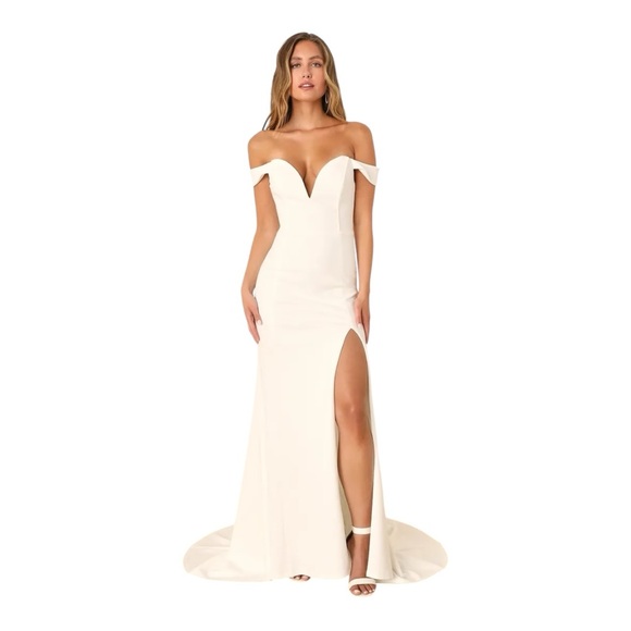 Lulus | Dresses | Lulus Idyllic Perfection White Plunge Mermaid Maxi ...